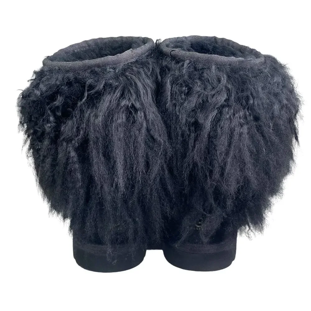 UGG Lida Mongolian Black Suede Shearling Fur Cuff Classic Boot Size US 6